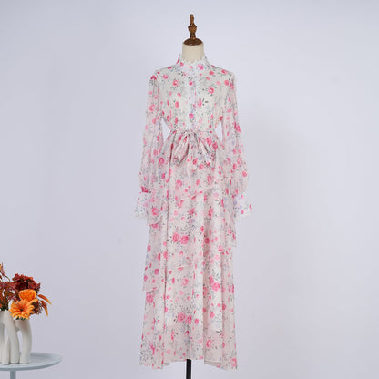 Women Spring And Autumn Long Sleeve Printed Buttons Of The Belt Dress by Ragazza
