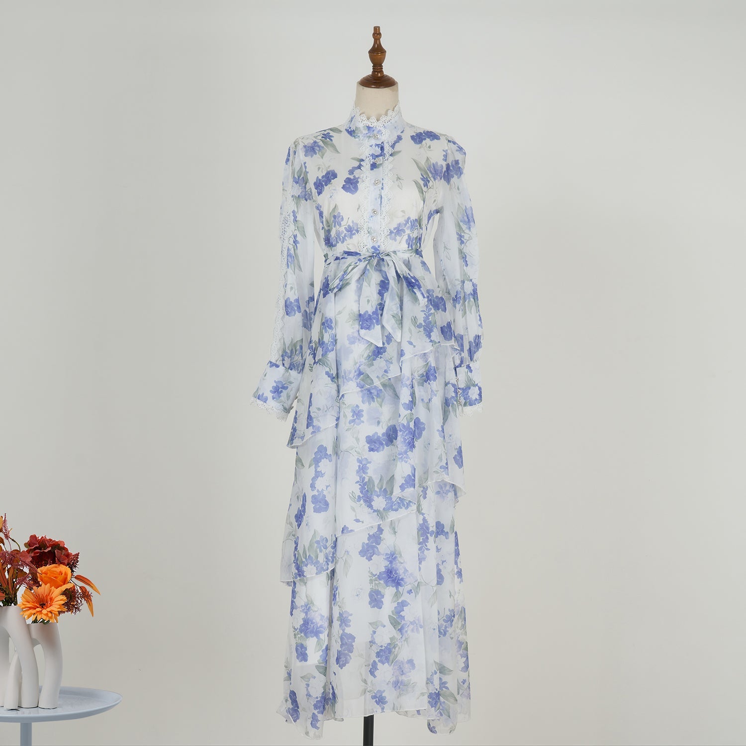 Women Spring And Autumn Long Sleeve Printed Buttons Of The Belt Dress by Ragazza