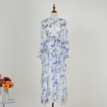 Women Spring And Autumn Long Sleeve Printed Buttons Of The Belt Dress by Ragazza