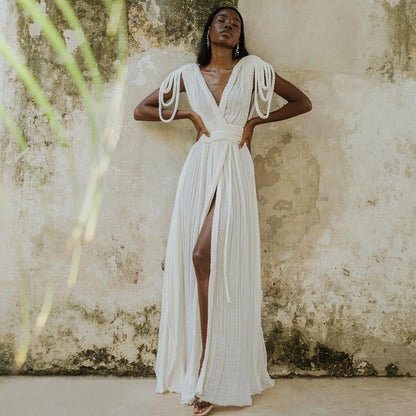 Spring Women Rope Strapless Sexy Halter Loose Vacation Beach Dress Women by Ragazza
