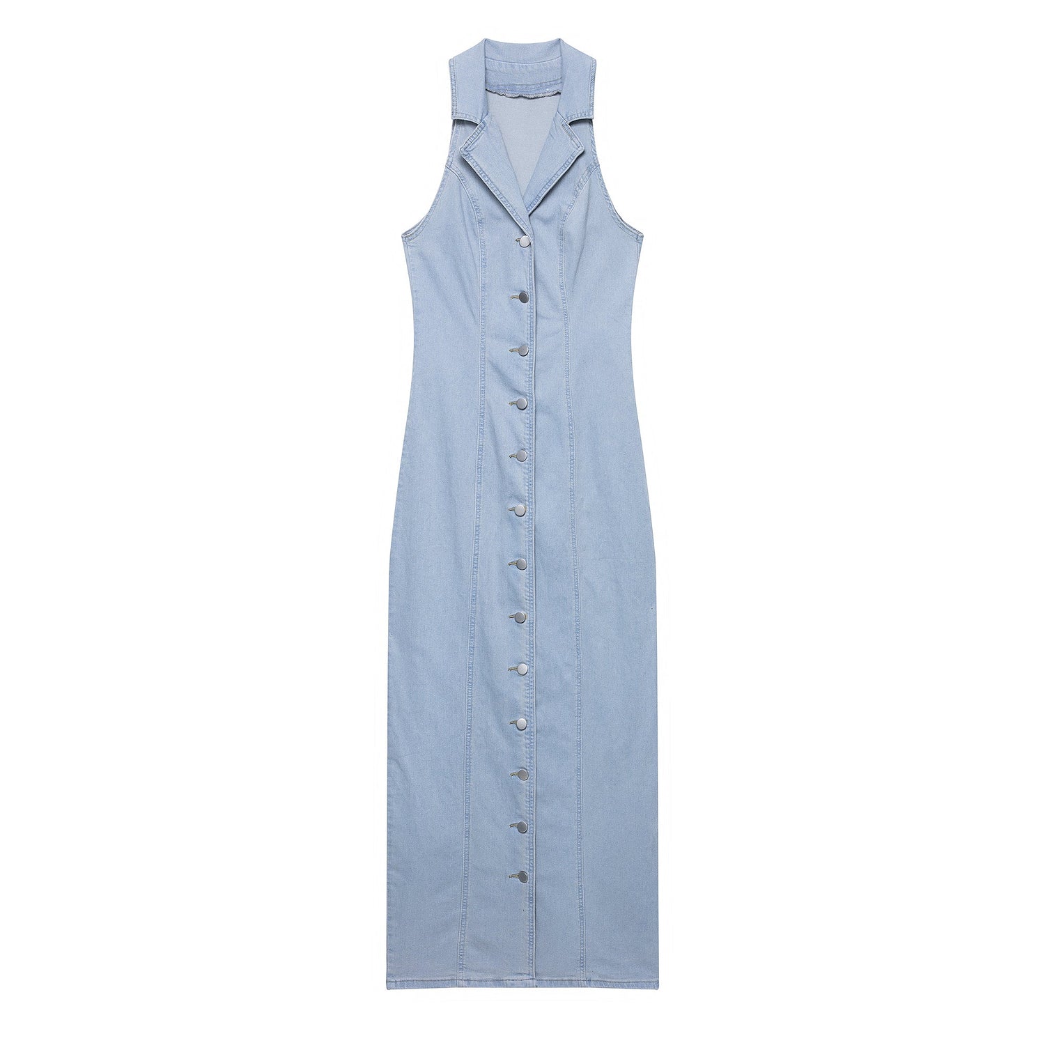 Women Clothing Early Spring Light Blue Sexy Button Denim Long Dress by Ragazza