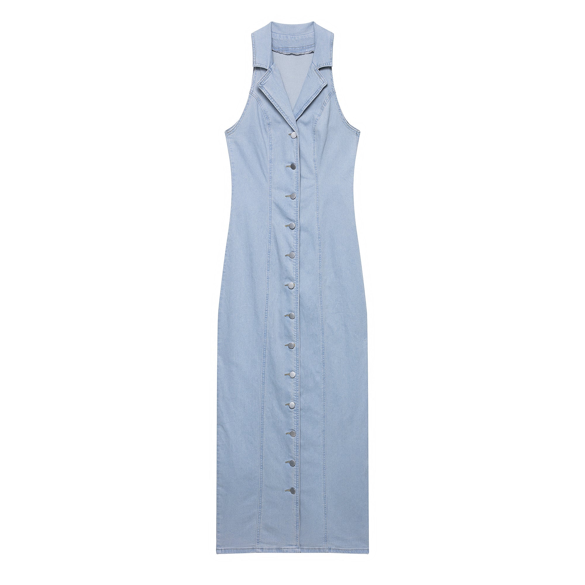 Women Clothing Early Spring Light Blue Sexy Button Denim Long Dress by Ragazza