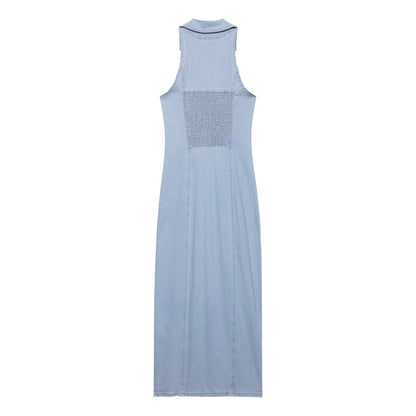 Women Clothing Early Spring Light Blue Sexy Button Denim Long Dress by Ragazza