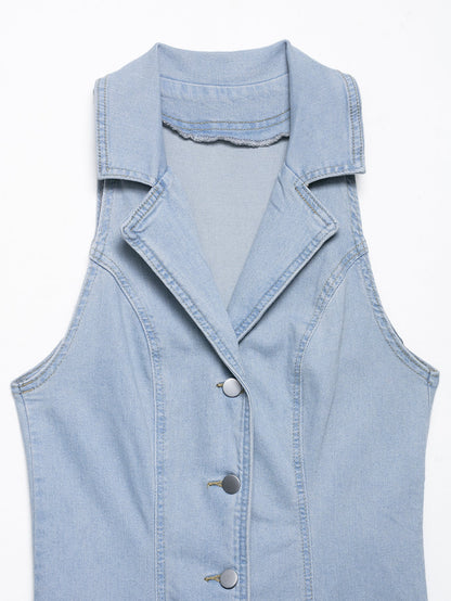 Women Clothing Early Spring Light Blue Sexy Button Denim Long Dress by Ragazza