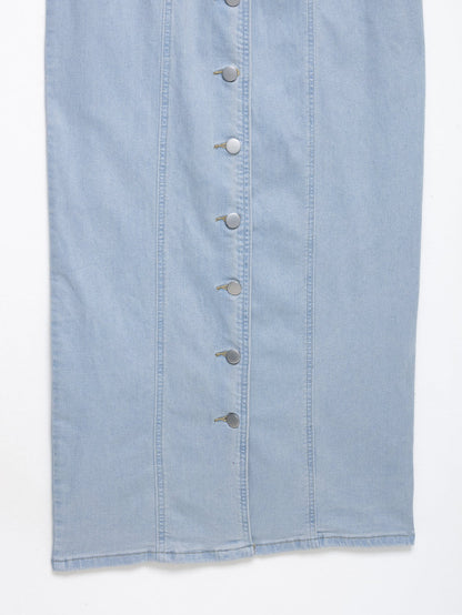 Women Clothing Early Spring Light Blue Sexy Button Denim Long Dress by Ragazza
