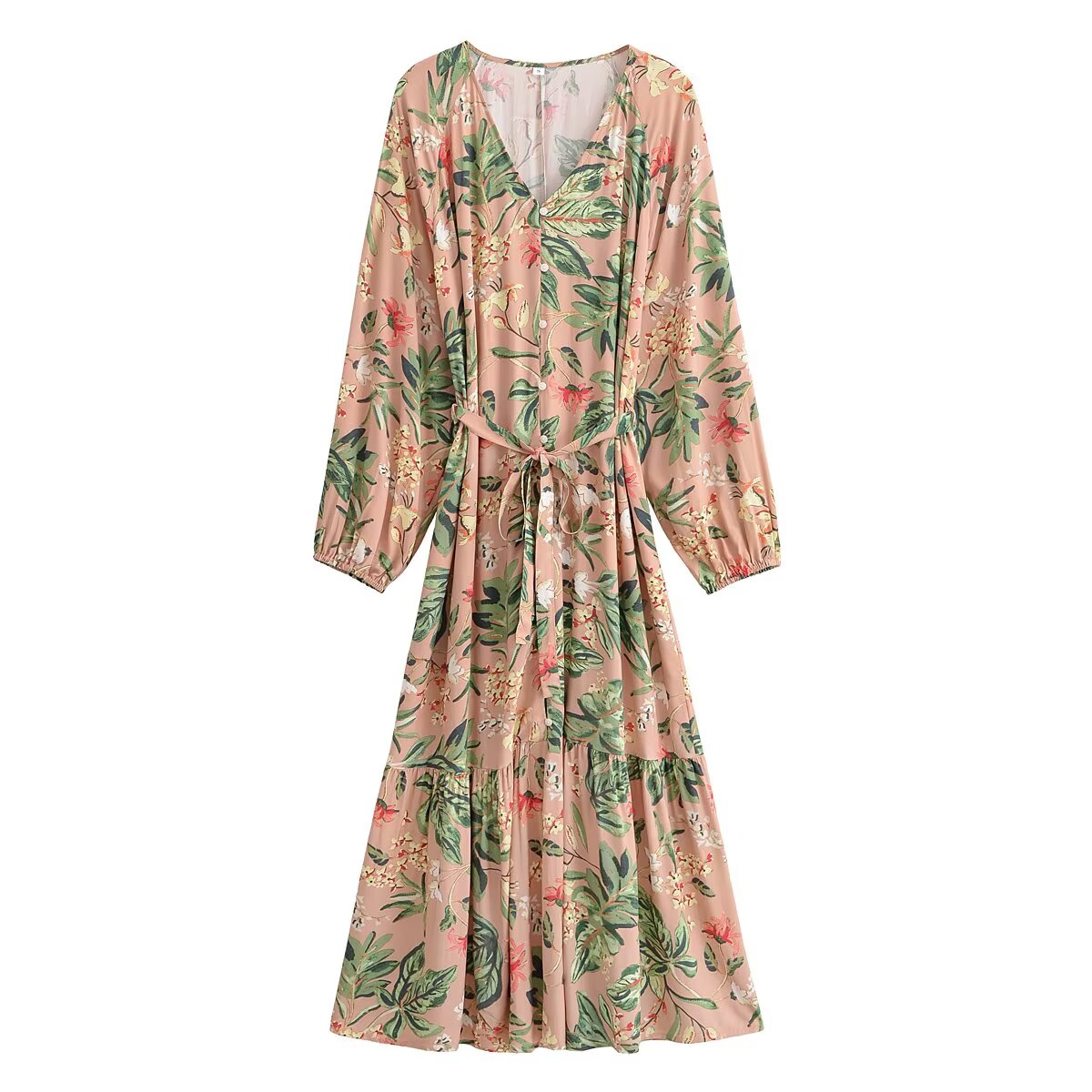 Summer Wind Women Rayon Printed Belt Bohemian Casual Loose Dress by Ragazza