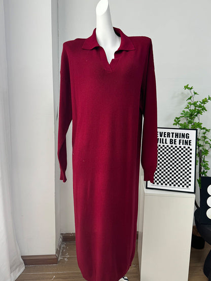 Fall Winter Scissors Collar Soft Woolen Long Elegant All Match Loose Maxi Dress by Ragazza