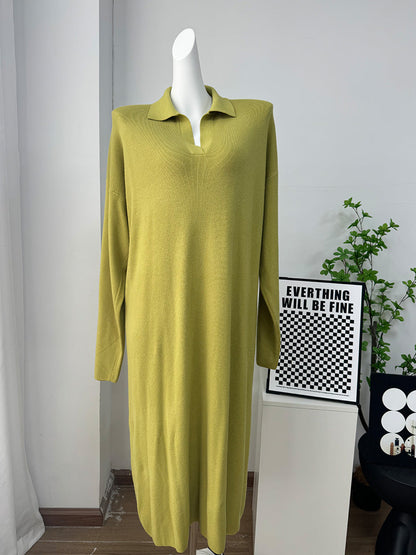 Fall Winter Scissors Collar Soft Woolen Long Elegant All Match Loose Maxi Dress by Ragazza