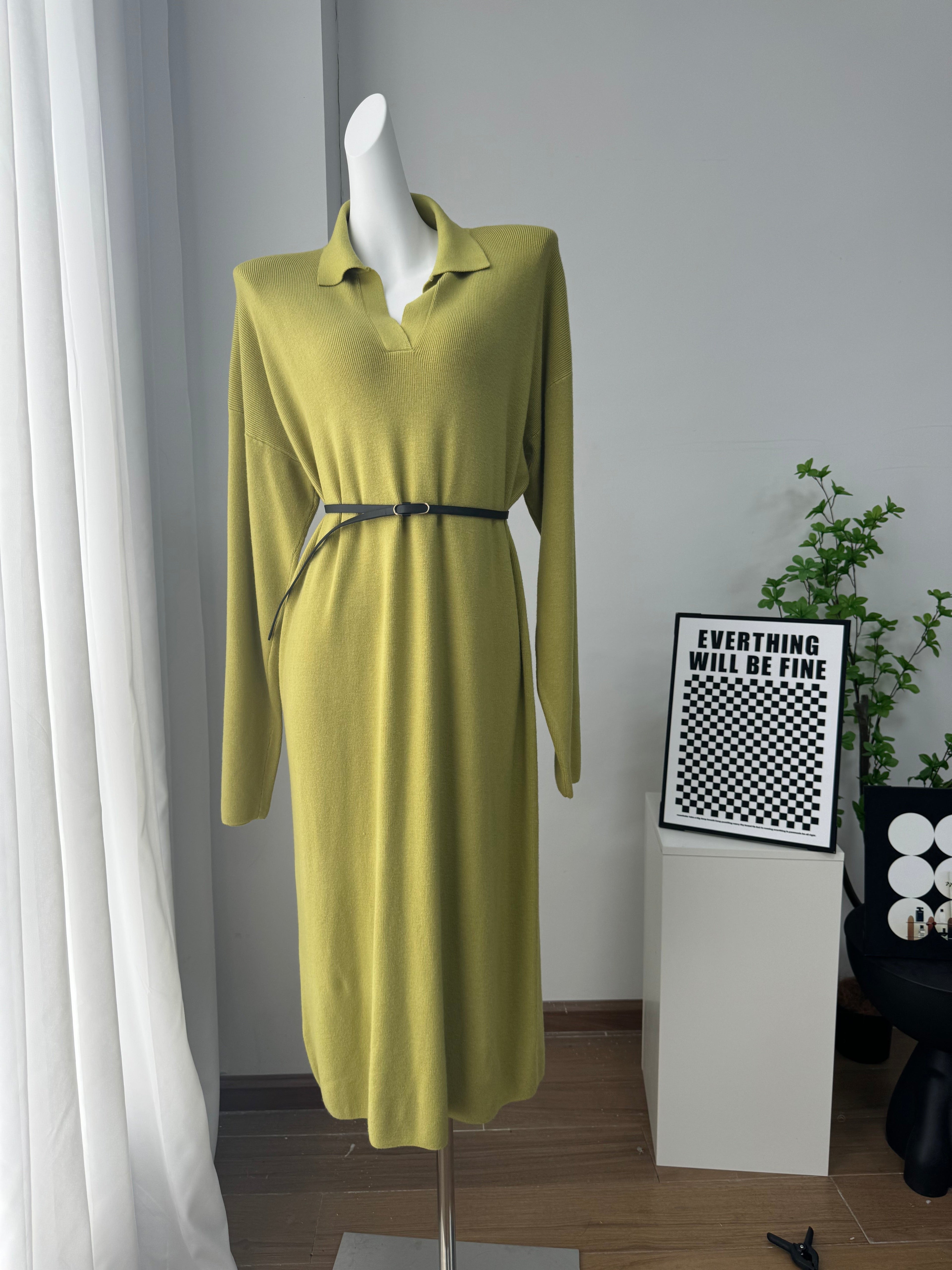 Fall Winter Scissors Collar Soft Woolen Long Elegant All Match Loose Maxi Dress by Ragazza