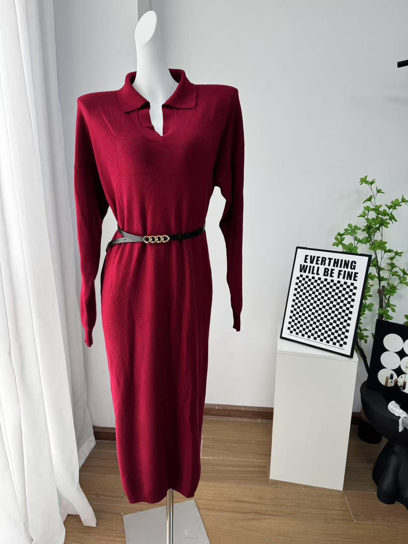 Fall Winter Scissors Collar Soft Woolen Long Elegant All Match Loose Maxi Dress by Ragazza