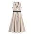 Women Clothing Elegant Slim Fit with Belt Linen Blended Midi Dress by Ragazza