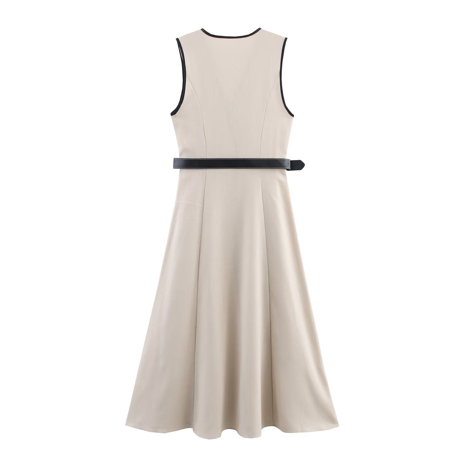 Women Clothing Elegant Slim Fit with Belt Linen Blended Midi Dress by Ragazza