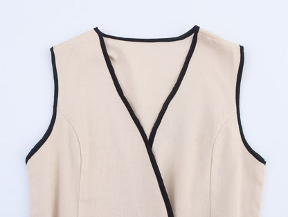 Women Clothing Elegant Slim Fit with Belt Linen Blended Midi Dress by Ragazza