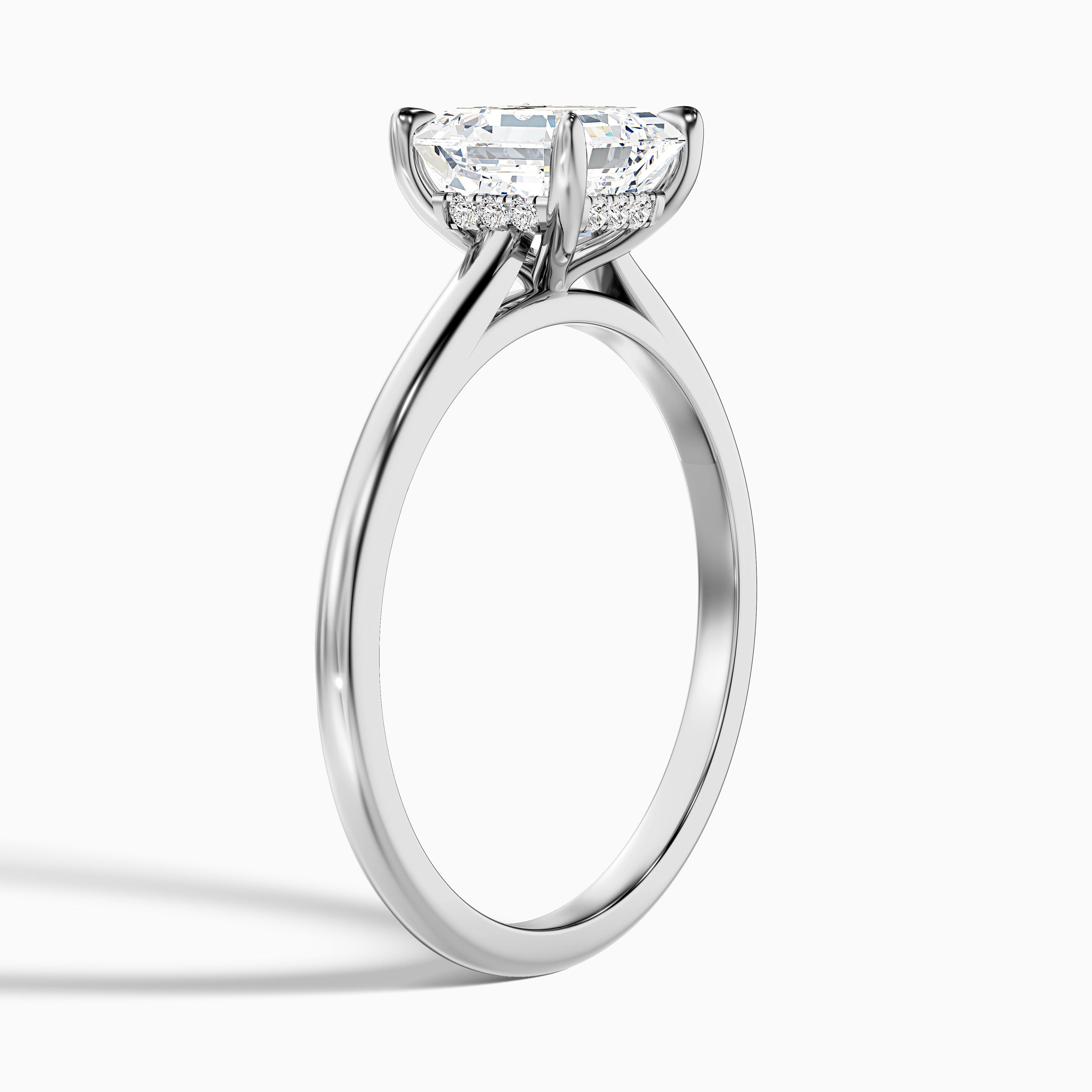 Kylie 3 Carat Asscher Cut Hidden Halo Moissanite Engagement Ring in 14k Yellow Gold