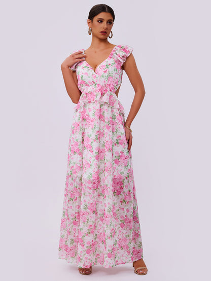 Summer Elegance Women Floral Printed Hem Long Women Clothing by Ragazza