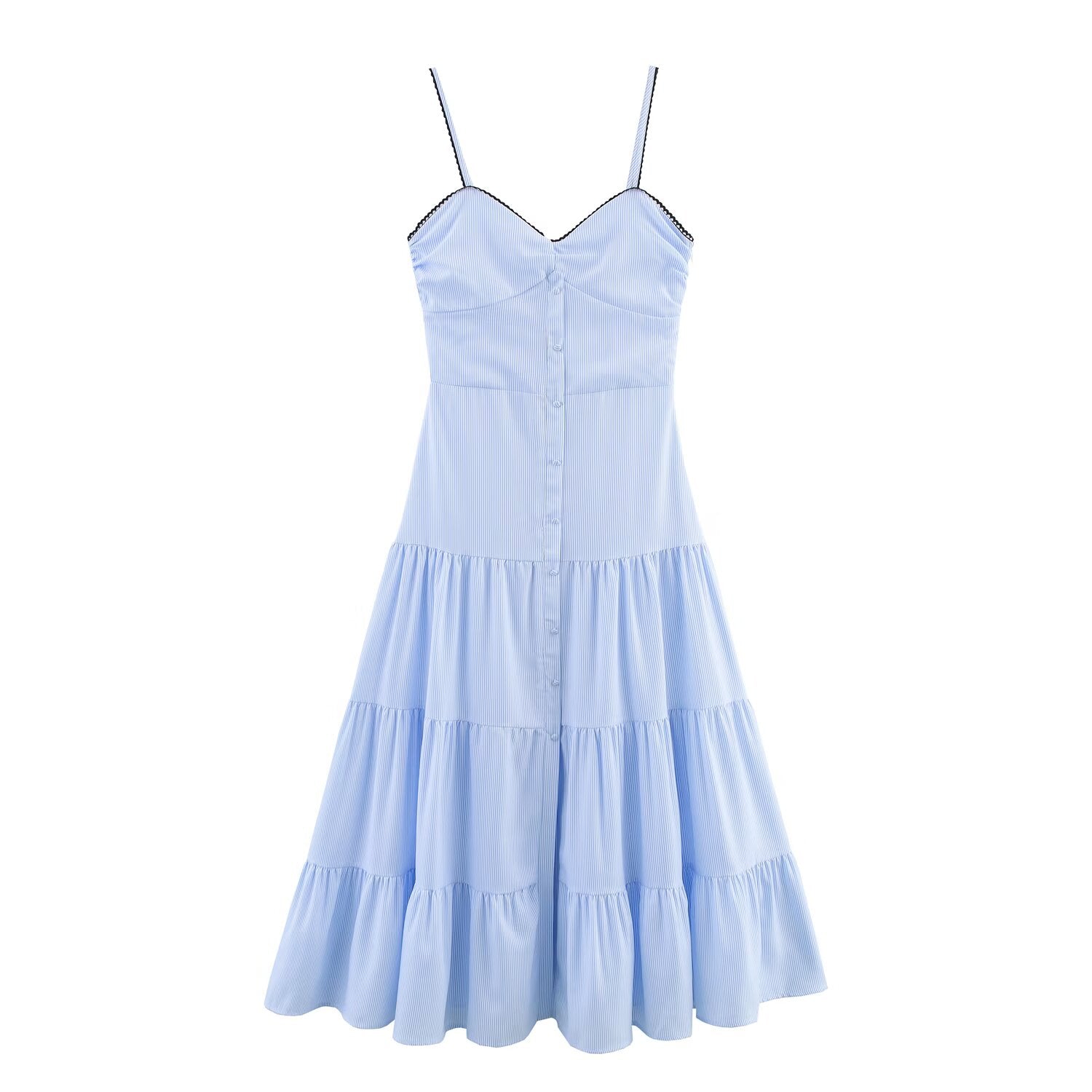 Women Summer Sexy Slim Fit Backless Striped Sling Midi Dress by Ragazza