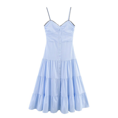 Women Summer Sexy Slim Fit Backless Striped Sling Midi Dress by Ragazza