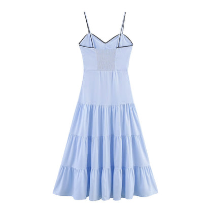 Women Summer Sexy Slim Fit Backless Striped Sling Midi Dress by Ragazza