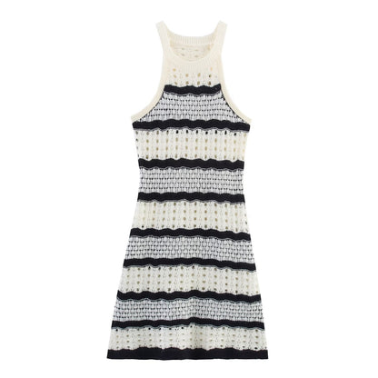 Women Clothing French Mixed Color Stripe Sexy Sling Dress by Ragazza