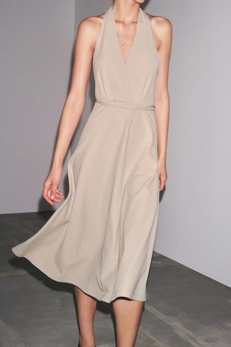 Women Clothing at Series Belt Hanging Collar Backless Dress by Ragazza