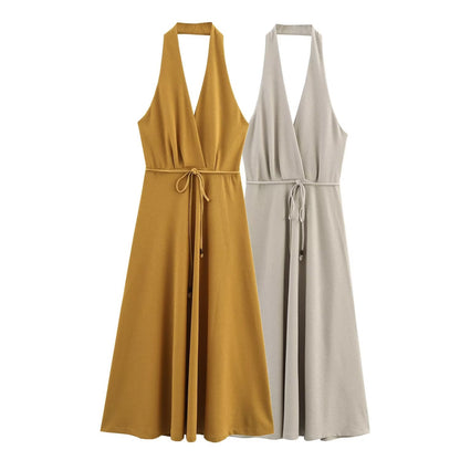 Women Clothing at Series Belt Hanging Collar Backless Dress by Ragazza