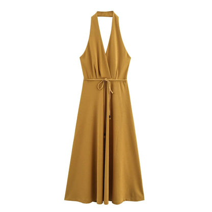 Women Clothing at Series Belt Hanging Collar Backless Dress by Ragazza