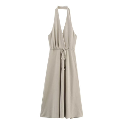 Women Clothing at Series Belt Hanging Collar Backless Dress by Ragazza