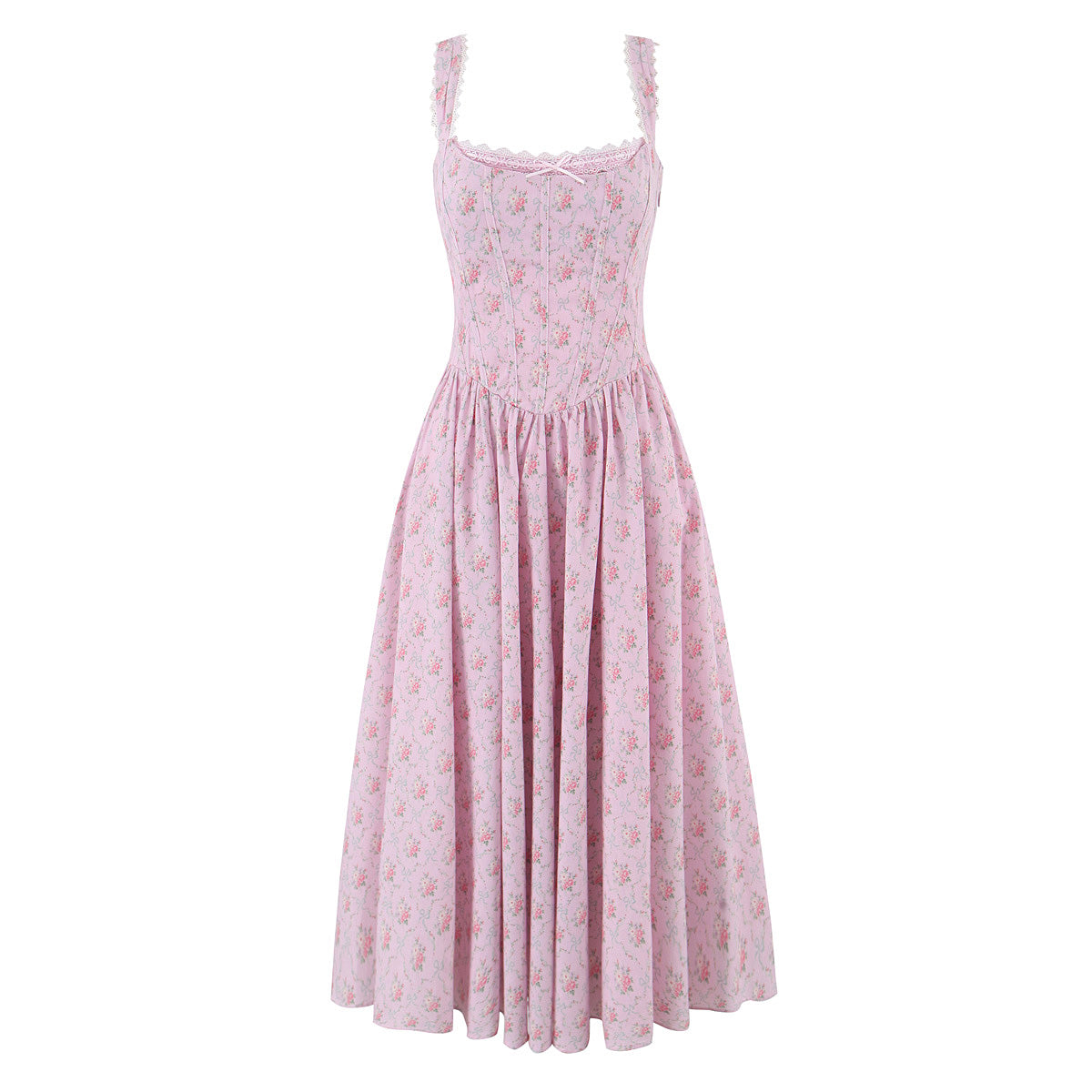 Elegant Floral Lace Lace Sling Dress Dress Summer Cinched Waist Slim Fit Midi Dress Women by Ragazza