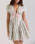 Sweet Romantic Floral Bowknot Decoration Striped Lace V neck Mini Dress Short Dress Women by Ragazza