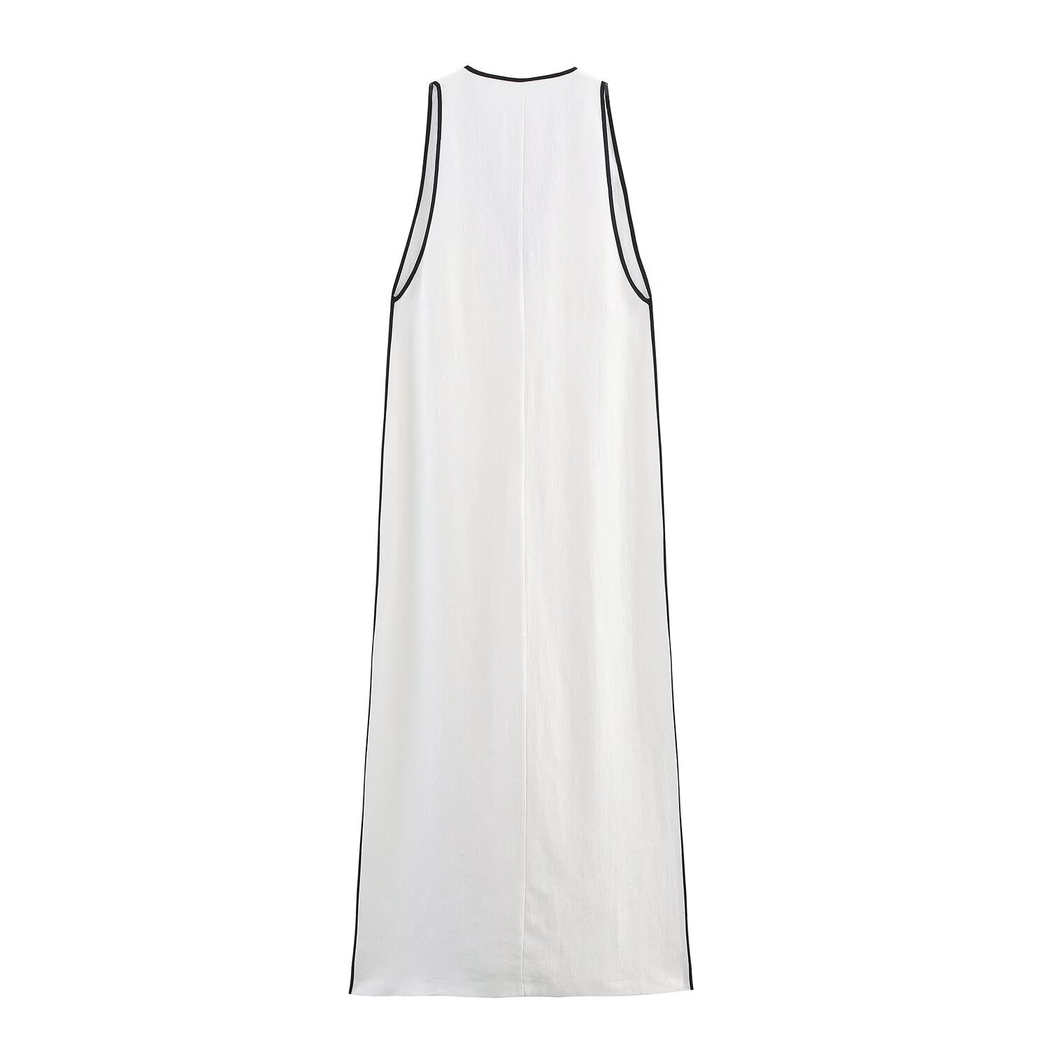 Women Clothing Summer Simple V neck Trim Linen Blend Dress by Ragazza