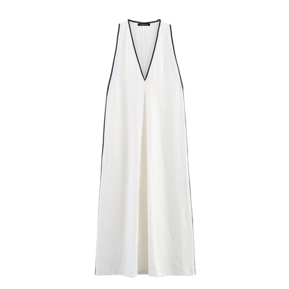Women Clothing Summer Simple V neck Trim Linen Blend Dress by Ragazza