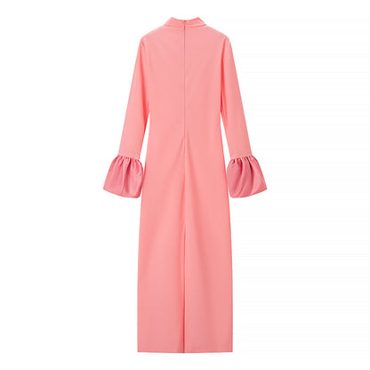 Sexy Half High Collar Patchwork Sleeve Floor Length Dress by Ragazza