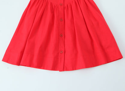 French Slim Fit Retro Red Cotton Linen Halter Large Swing Sexy Low Cut Cinched Slimming Dress by Ragazza