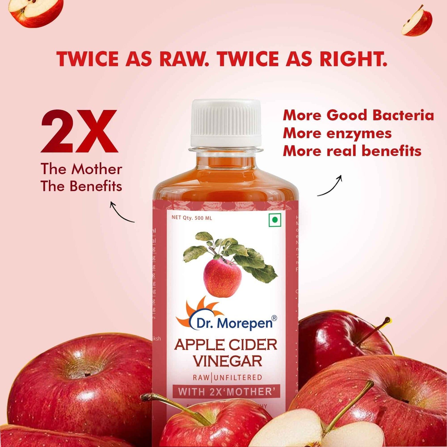 Dr. Morepen Apple Cider Vinegar With 2x Mother for Weight Management, Immunity, Skin &amp; Hair