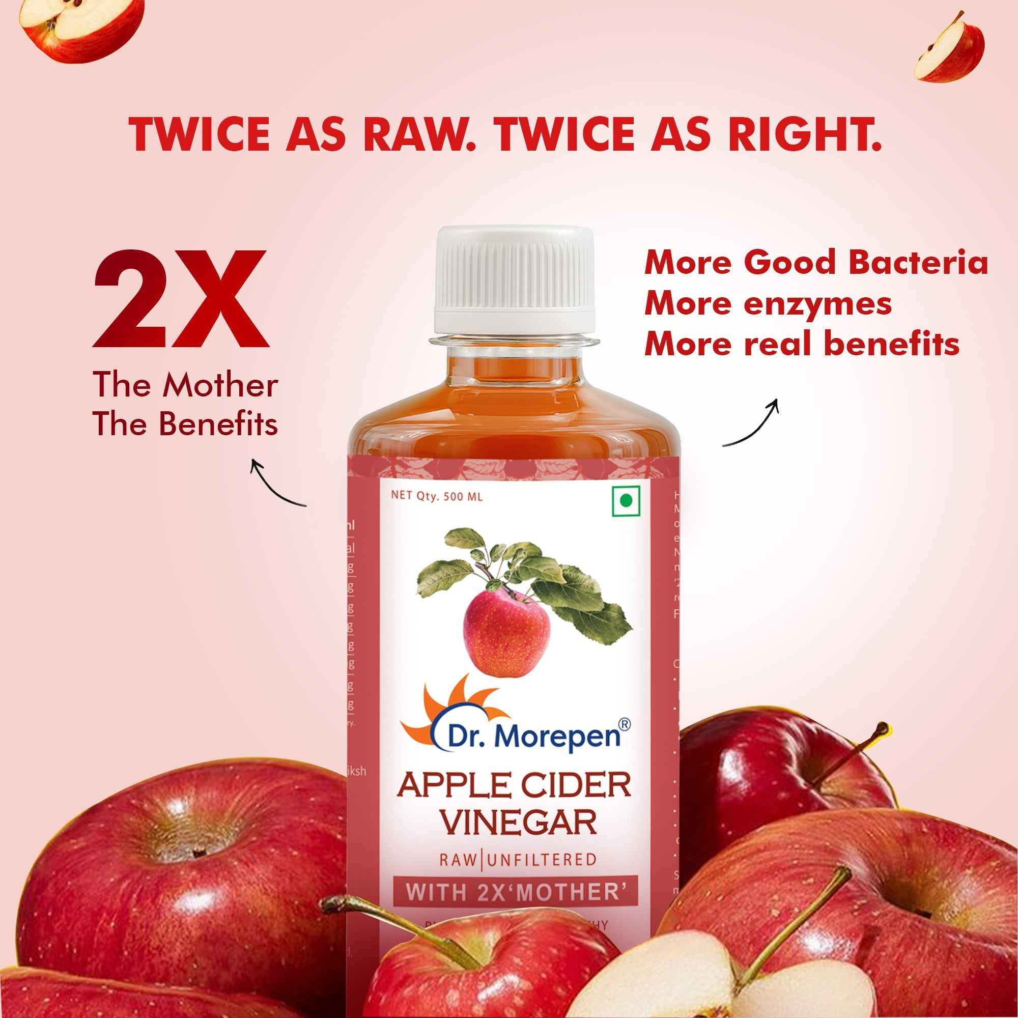 Dr. Morepen Apple Cider Vinegar With 2x Mother for Weight Management, Immunity, Skin &amp; Hair