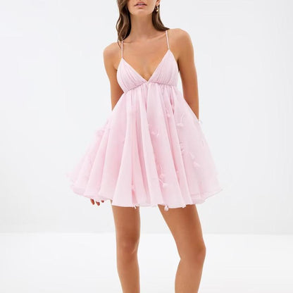 Summer Women Clothing Sexy Floral Suspenders Puff Short Dress by Ragazza