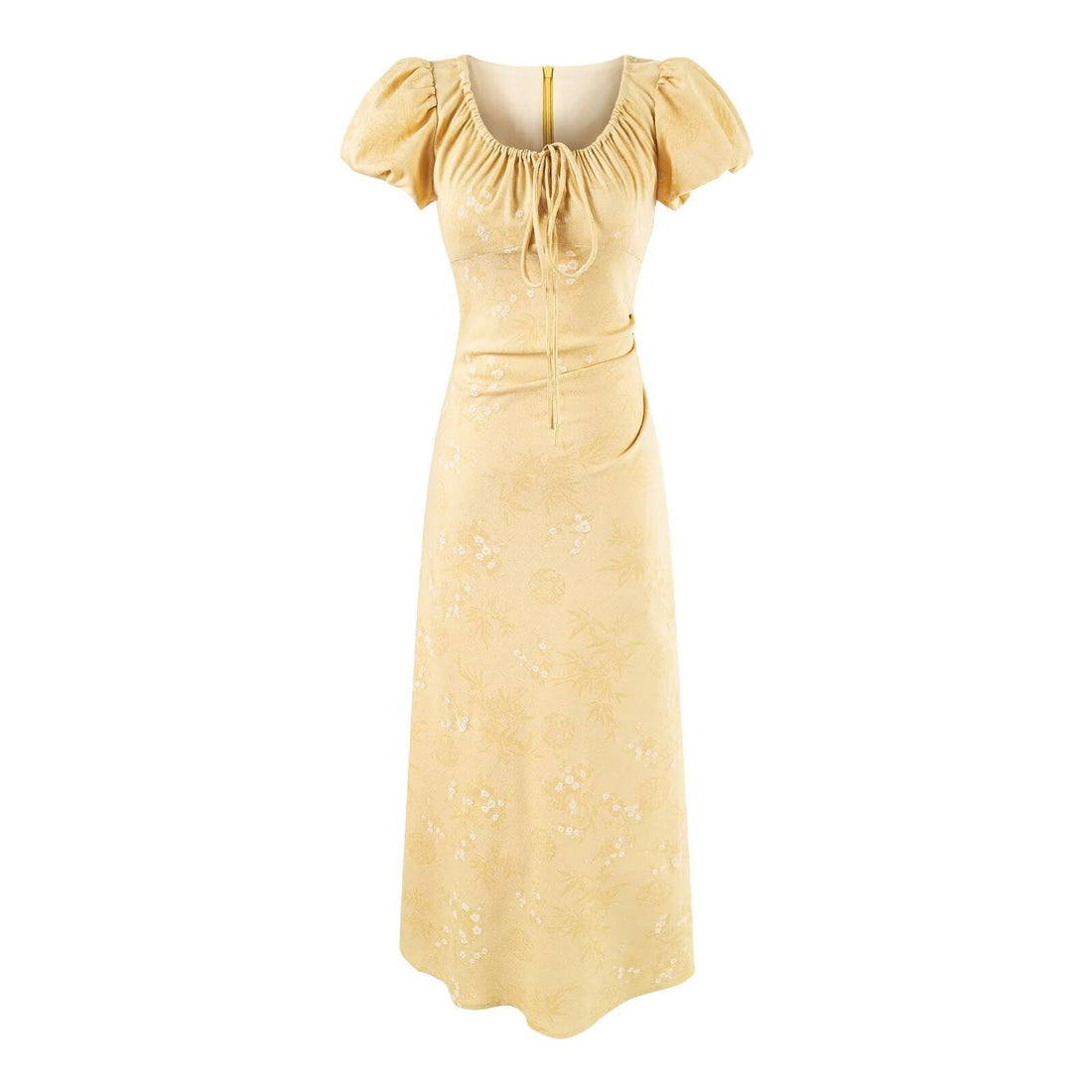 Summer French Gentle Elegant Jacquard Drawstring Waist Controlled Slimming Maxi Dress by Ragazza