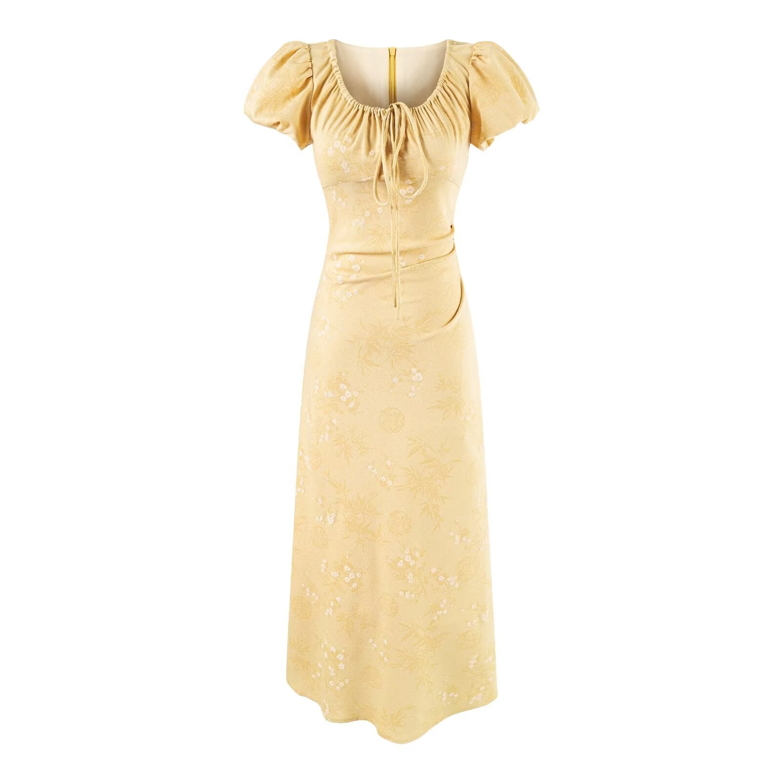 Summer French Gentle Elegant Jacquard Drawstring Waist Controlled Slimming Maxi Dress by Ragazza