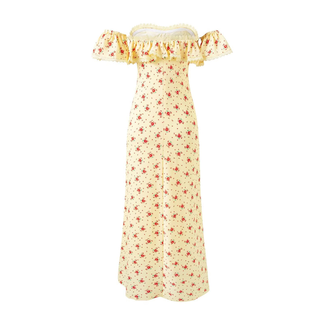Romantic Floral Flounce Lace Tube Top Cinched Waist Slim Fit Dress Women Summer Seaside Holiday Maxi Dress by Ragazza