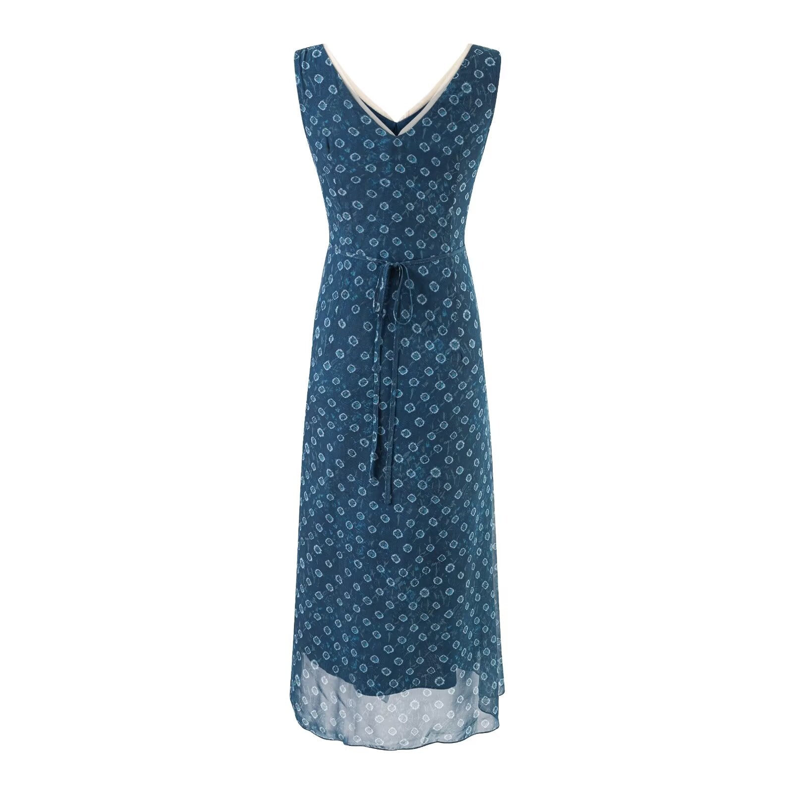 V neck Organza Patchwork Waist Slimming Floral Dress Women Summer Waist Controlled Slim Fit Sleeveless Dress by Ragazza