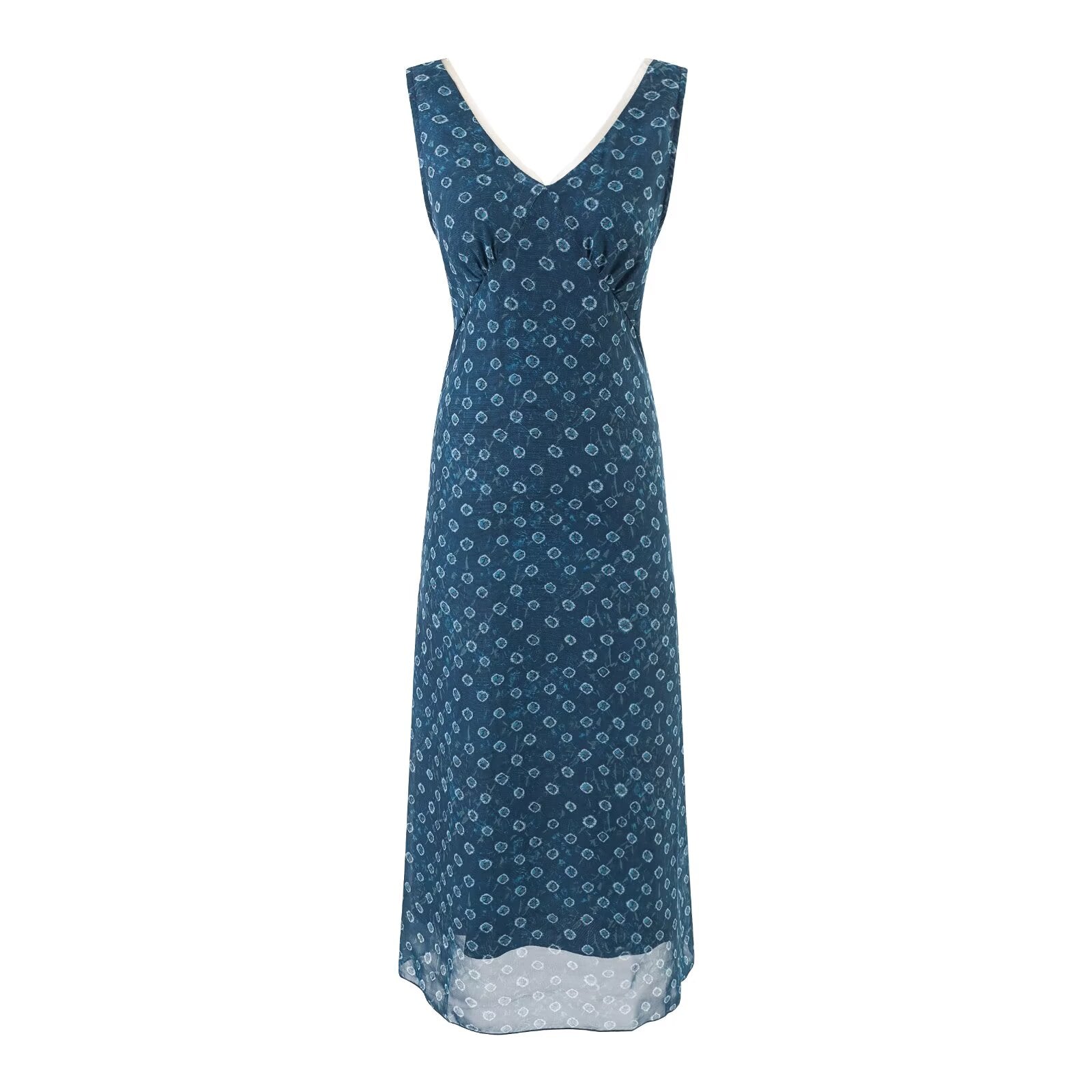 V neck Organza Patchwork Waist Slimming Floral Dress Women Summer Waist Controlled Slim Fit Sleeveless Dress by Ragazza