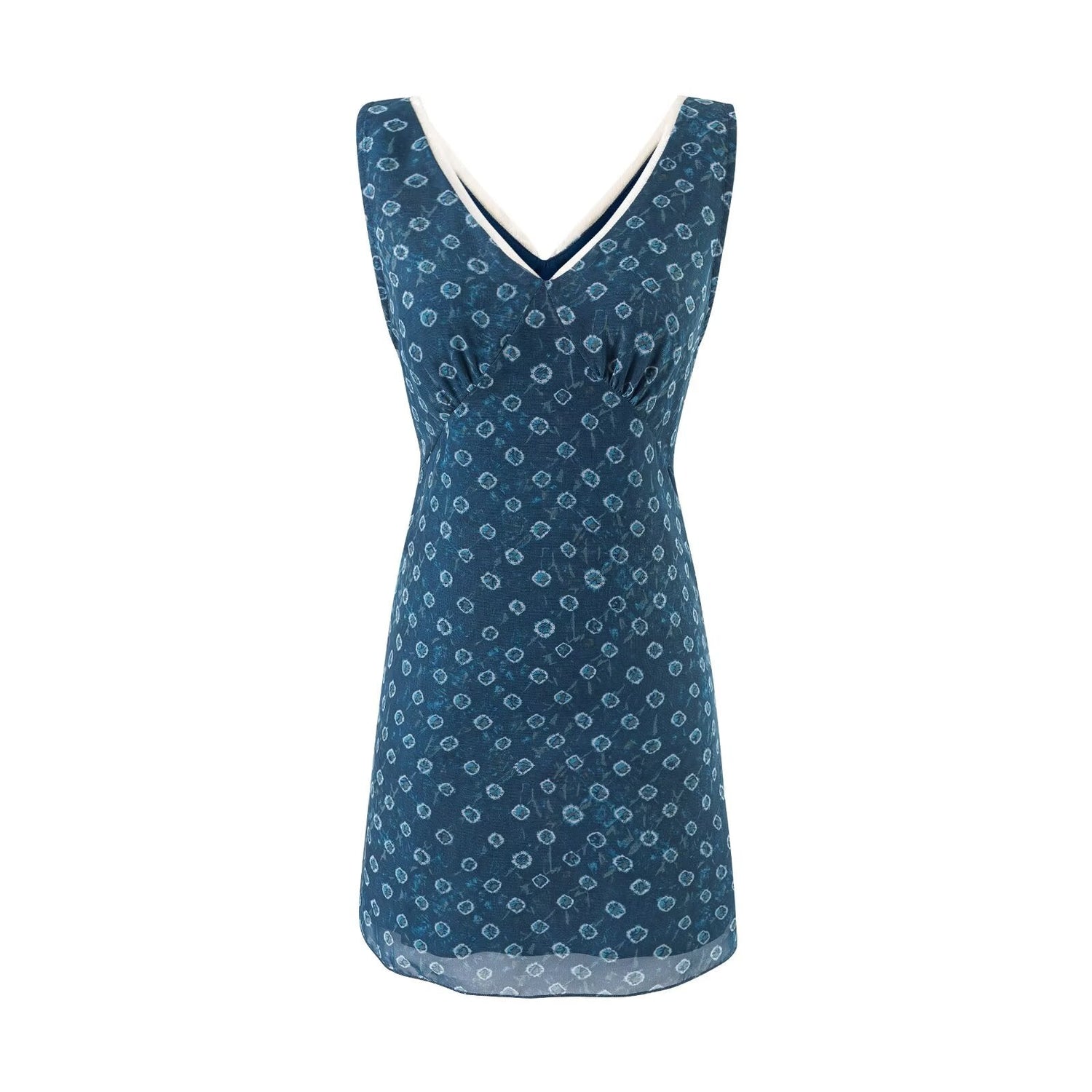V neck Organza Patchwork Waist-Slimming Floral Dress Women Summer Waist-Controlled Slim-Fit Sleeveless Dress by Ragazza