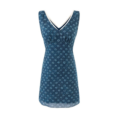V neck Organza Patchwork Waist-Slimming Floral Dress Women Summer Waist-Controlled Slim-Fit Sleeveless Dress by Ragazza