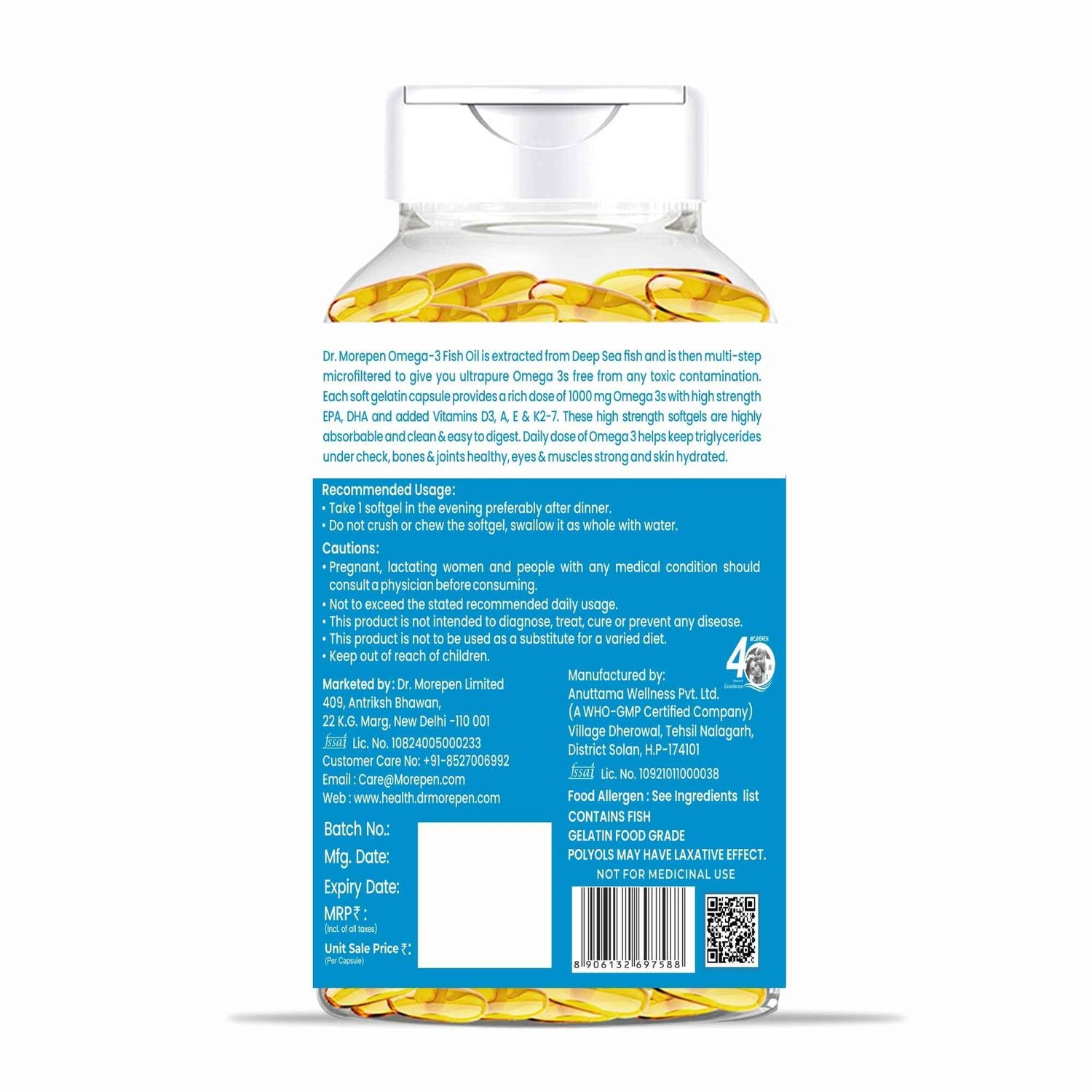 Dr. Morepen Omega 3 Deep Sea Fish Oil Softgels