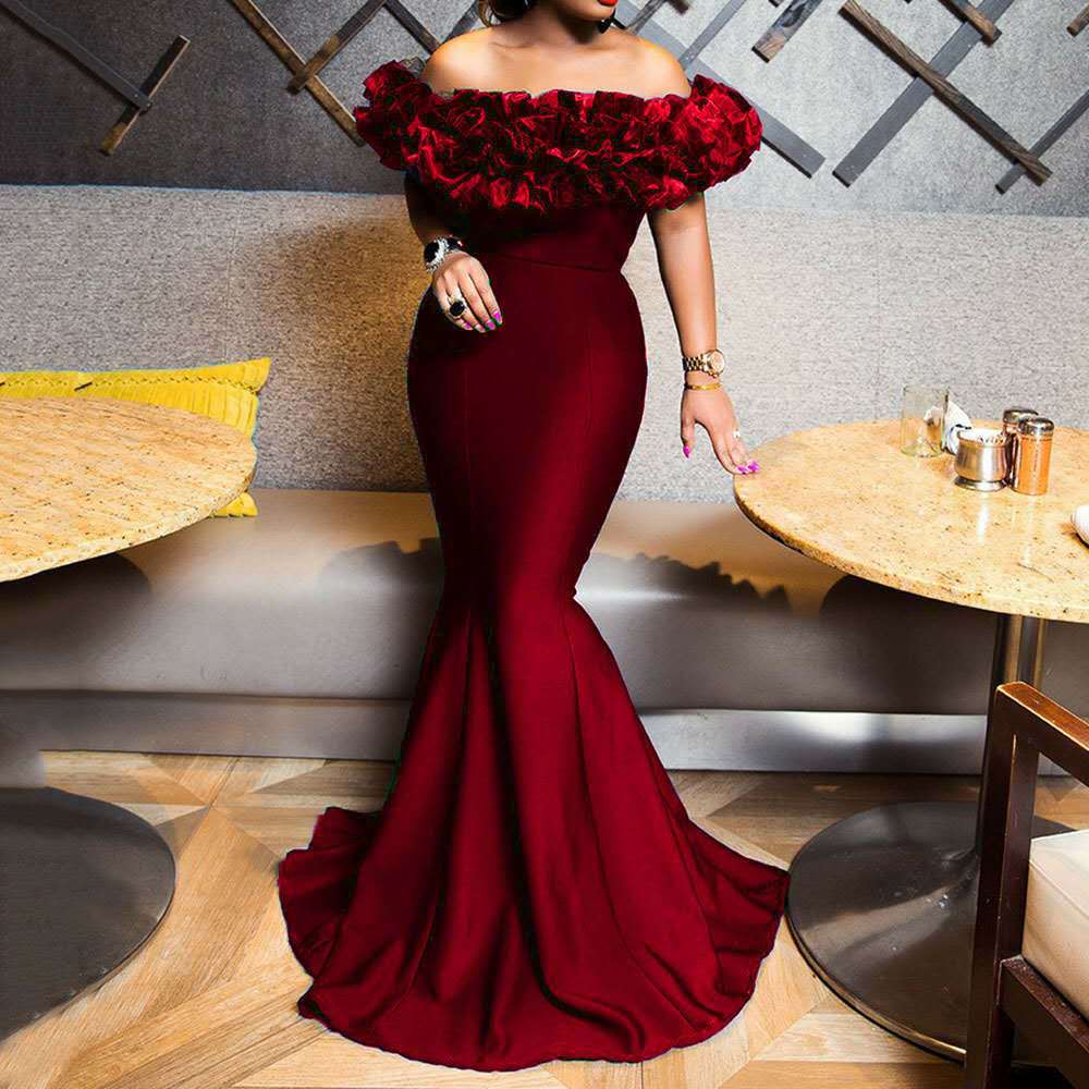 Spring Elastic Knitting Belt Women Clothing Lotus Leaf off-Shoulder Slim Fit Small Trailing Women Dress by Ragazza