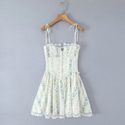 Women Clothing Sexy Sexy Lace Stitching Printing Waist Tight Dress by Ragazza