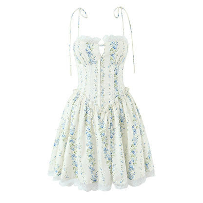 Women Clothing Sexy Sexy Lace Stitching Printing Waist Tight Dress by Ragazza