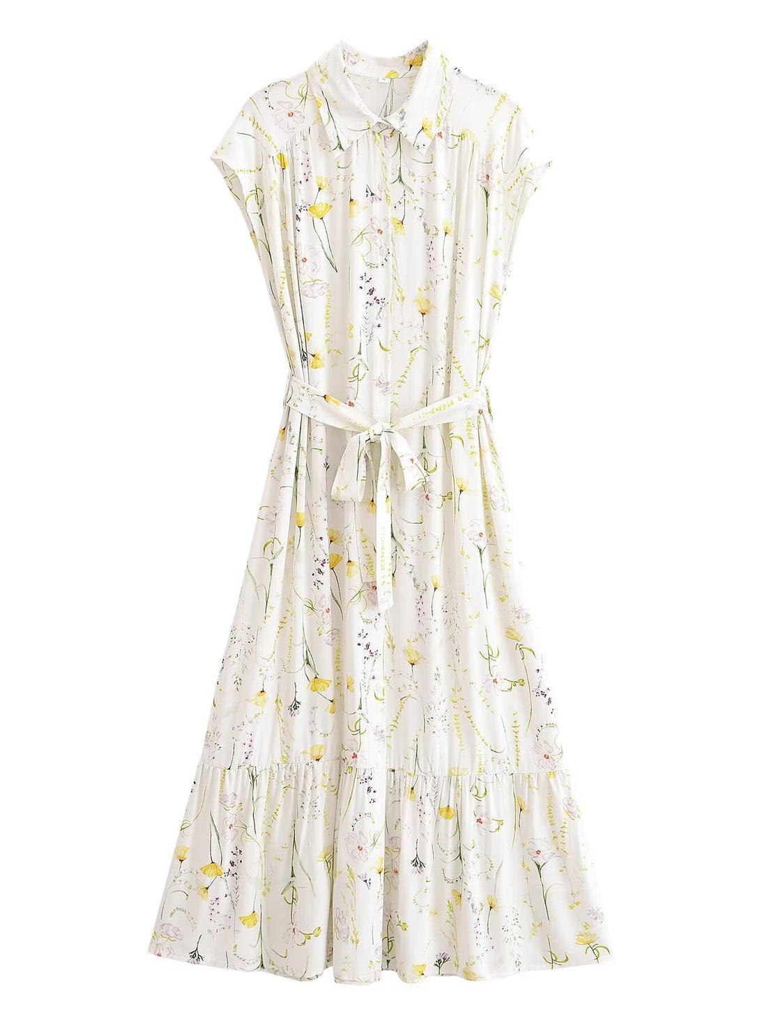 Printed Bohemian Beach Belt Dress Summer Waist Controlled Slimming Midi Dress by Ragazza
