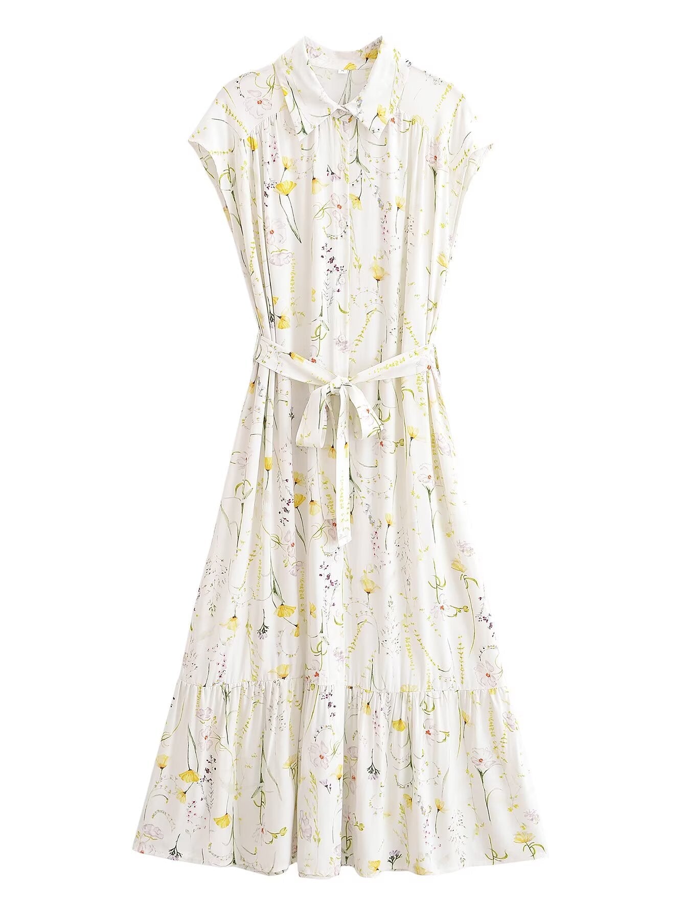 Printed Bohemian Beach Belt Dress Summer Waist Controlled Slimming Midi Dress by Ragazza