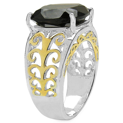 Two Tone Plated 7.09 Carat Genuine Smoky Quartz .925 Sterling Silver Ring by Bids.com